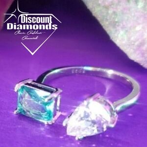 Green & Clear White Natural Topaz Cocktail Ring on 925 Silver